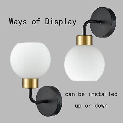 DANSEER Matt Black Wall Sconce Modern Milky Globe Glass for Bathroom Vanity L...