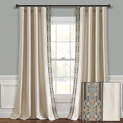 Lush Decor Luxury Traditional Regency Faux Silk Border Trim Window Curtain Pa...