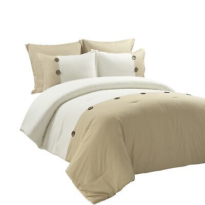 Lush Decor Linen Button Farmhouse 5 Piece Comforter Set, King, Linen - Rustic...