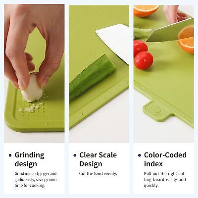 Smart Cutting Board and Knife Set with Holder, 3 Color Coded Self Cleaning Cu...