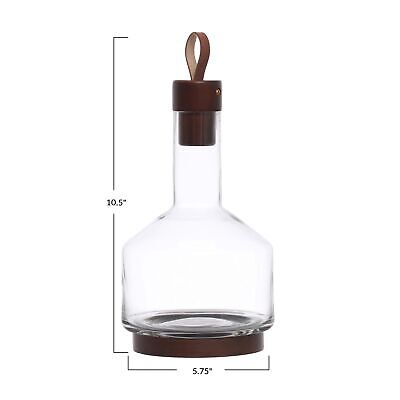 Bloomingville 10.5 Inches 62-Ounce Glass Acacia Wood Base, Stopper and Leathe...