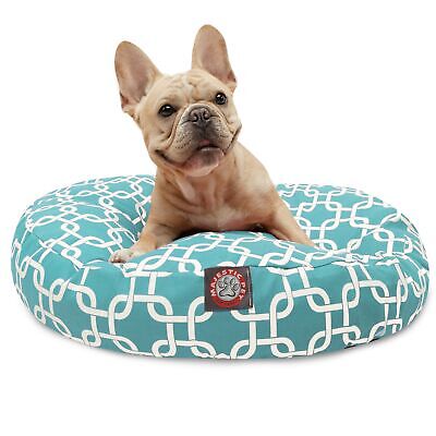 Teal Links Small Round Indoor Outdoor Pet Dog Bed With Removable Washable Cov...