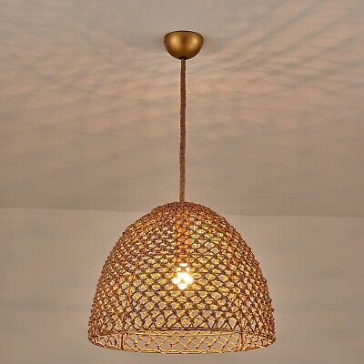 20" Hand Woven Boho Farmhouse Chandelier Brass Adjustable Open Weave Cane Rib...