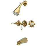 Kingston Brass KB232PL Tub and Shower Faucet with 3-Porcelain Lever Handle, P...