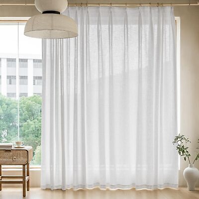 MAIHER Beige White Faux Linen Double Pinch Pleated Curtains 108 Inch Length, ...