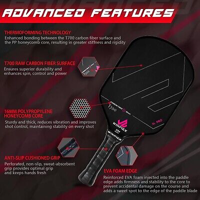 Pickleball Paddle, T700 Raw Carbon Fiber Pickleball Paddle, Thermoformed Pick...