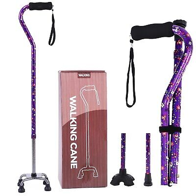 Walking Cane for Women & Men, Folding Offset Quad Cane with 4 Pronged Base fo...