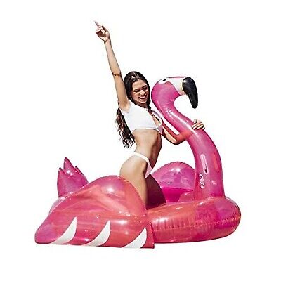 FUNBOY Giant Inflatable Glitter Pink Flamingo Pool Float, Cup Holder, Luxury ...