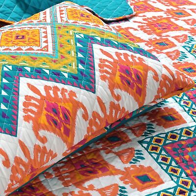 Lush Decor Boho Chevron 3 Piece Quilt Set, Full/Queen, Turquoise