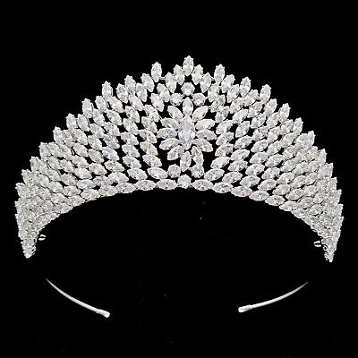 Luxury Cubic Zirconia Tiaras for Women Tall Prom Queen Crowns CZ Zircon Pagea...