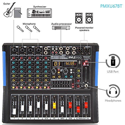 Pyle 6-Channel Bluetooth Studio Audio Mixer - DJ Sound Controller Black