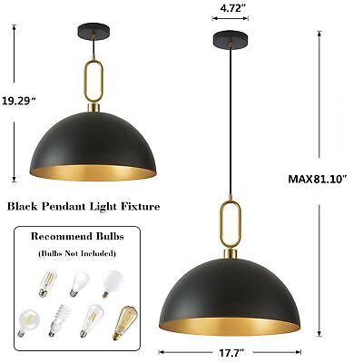 17.7'' Farmhouse Vintage Pendant Lighting Black and Gold Pendant Light Fixtur...