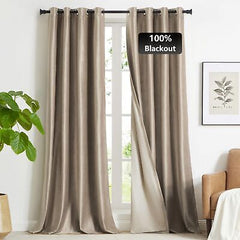 GIGIZAZA 100% Blackout Taupe Velvet Curtains 108 Inch Long 2 Panels for Livin...