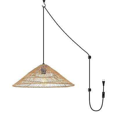 JONATHAN Y JYL1407A Nova 20.25" 1-Light Farmhouse Coastal Rattan 180" Cord Pl...