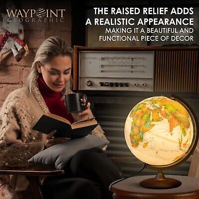 Waypoint Geographic Colombo Relief Globe, 12" Illuminated Antique Ocean-Style...