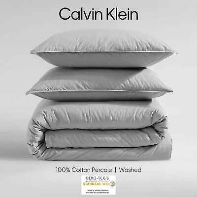 Calvin Klein - King Duvet Cover Set, Washed Cotton Percale Bedding, Luxurious...