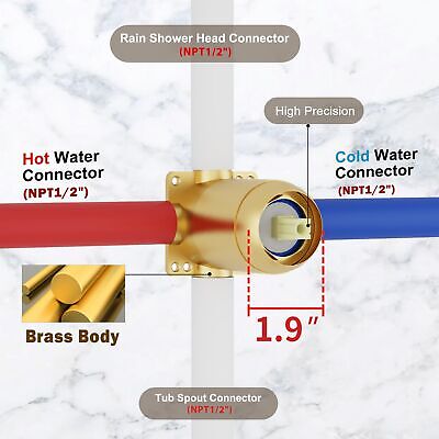 Shower Faucet Set, Gold Tub Shower Faucet with 8-Inch Rainfall Shower Head an...