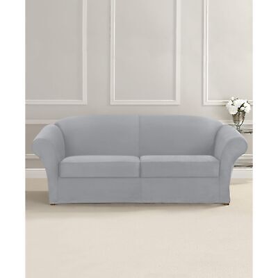 SureFit Ultimate Stretch Suede 3 Piece Box Sofa Slipcover in Light Gray