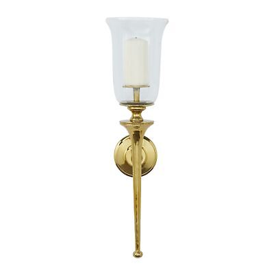 Deco 79 Aluminum Metal Single Candle Wall Sconce, 8" x 8" x 30", Gold