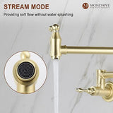 MONDAWE Brushed Gold Pot Filler Faucet, Wall Mount Stove Faucet, 1.8 GPM Retr...