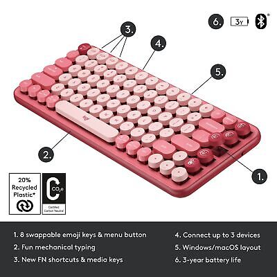 Logitech POP Mechanical Wireless Keyboard with Customizable Emoji Keys, Durab...