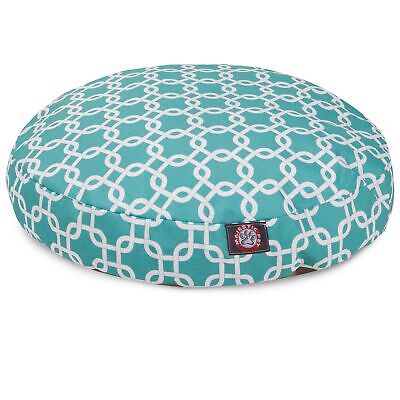 Teal Links Small Round Indoor Outdoor Pet Dog Bed With Removable Washable Cov...