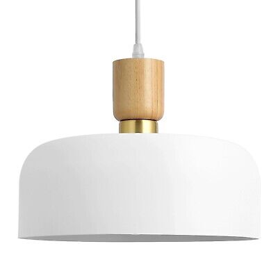 Modern White Pendant Lighting,Large Pendant Light,Solid Wood and Metal Dome M...