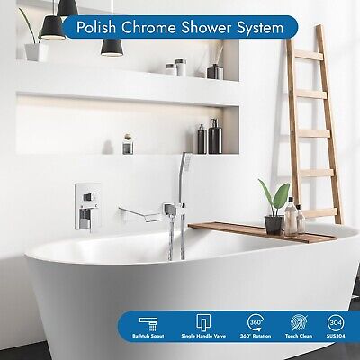 Waterfall Bathtub Faucet with Handheld Shower Polished Chrome Wall Mounted Tu...