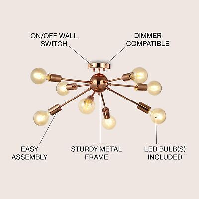 JONATHAN Y JYL7459A Copper 30.5" 8-Light Sputnik Metal LED Flush Mount, Glam,...