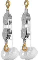 2 PACK - 4000LB 2 Ton 65 Feet of 3/8" - Poly Rope Hoist Pulley Block And Tack...