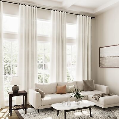 132 inch Curtains Extra Long 2 Panels Set Back Tab Neutral Farmhouse Drapes L...