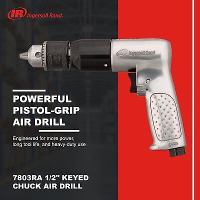 Ingersoll Rand 7803RA 1/2" Keyed Chuck Air Drill, 500 RPM, 0.5 HP, 10.6in-lb ...