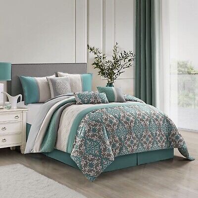 Stratford Park Elegant 7-Piece Comforter Bedding Set, Teal, All Season, King ...