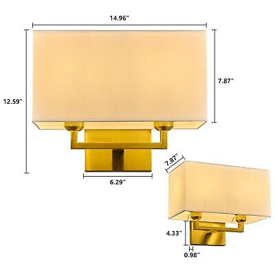 Gold Wall Sconces Set of Two Modern LED 2 Light Bedside Reading Wall Light Fi...