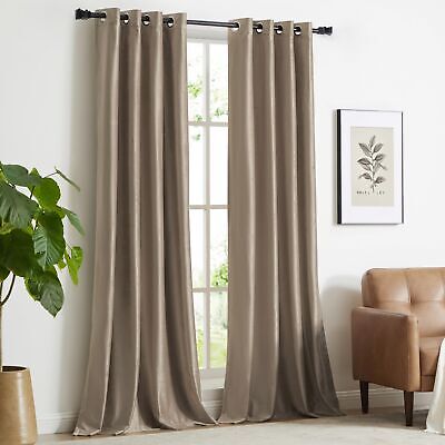 GIGIZAZA 100% Blackout Taupe Velvet Curtains 108 Inch Long 2 Panels for Livin...