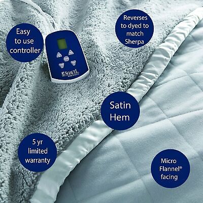 Thermee Micro Flannel Twin-Size Heated Electric Blanket with Sherpa, Machine ...