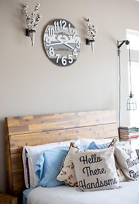 24" Wooden Multi-Color Maritime Coastal Beach Large Number Wall Clock (Gray, ...