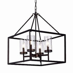 Warehouse of Tiffany RL8201AB Anson 4-Light Clear Pillar Glass Square Pendant...