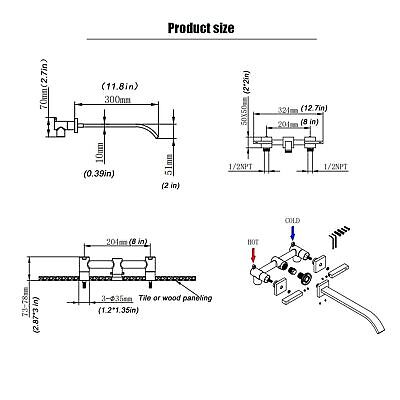 Wall Mount Bathtub Faucet Chrome, 2 Handle Tub Filler Faucet Wall Mounted Sol...