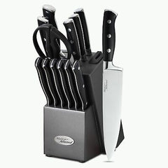 Marco Almond&#174; Kitchen Knife Set with Block KYA31,14 Pieces Japanese Stainle