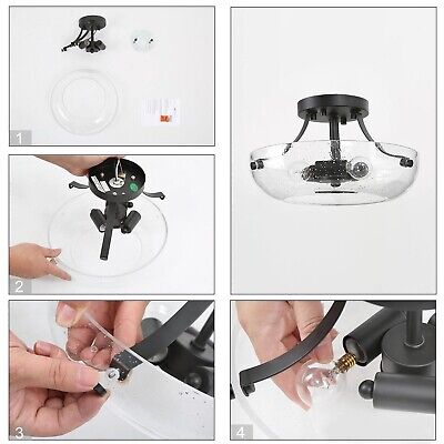 Uolfin Semi Flush Mount Ceiling Light, Black Ceiling Lights with Seeded Glass...