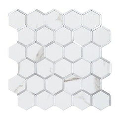 10 Sheets Seamless Hexagon Peel and Stick Backsplash Tile: White Marble Look ...