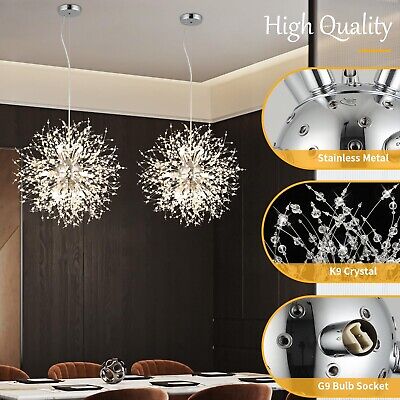 12-Light Crystal Pendant Light Modern Dandelion Sputnik Chandelier Chrome Fir...