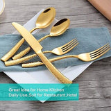 Silverware Set Gold Hammered Pattern Flatware Cutlery Stainless Steel Mirror ...