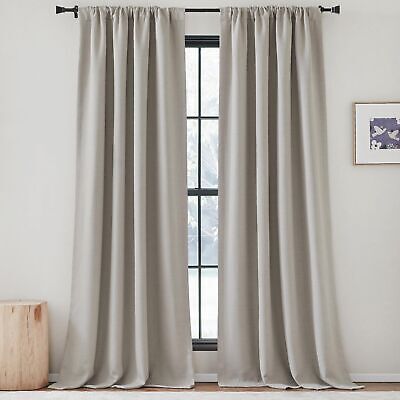 NICETOWN Faux Linen Curtains 96 inches Long, Pinch Pleated Curtains Room Dark...