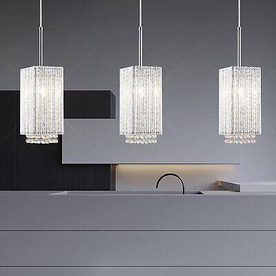 Mini Crystal Chandelier 1 Light Modern Hanging Light Fixture Small Cuboid Chr...