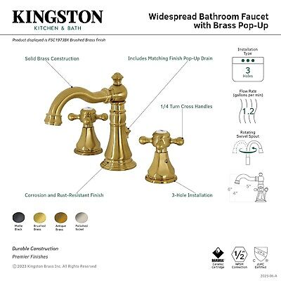 Kingston Brass FSC1973BX Metropolitan Widespread Bathroom Faucet, Brushed Bra...