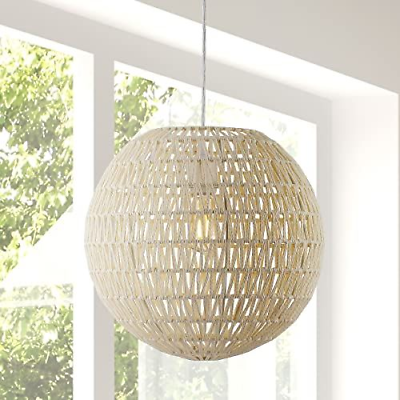 JONATHAN Y JYL6503B Luna 15.75" 1-Light Bohemian Modern Woven 15.75 in, Cream