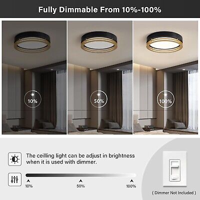 Modern Dimmable Gold and Black Flush Mount Ceiling Light, Minimalist LED Ligh...