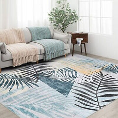 DECOMALL Jasmine Washable Area Rugs, Tropical Palm Leaf Non Slip Carpet for F...